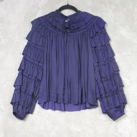Ulla Johnson Lucy Tiered Long Sleeve Blouse in Lago Polyester Size 0